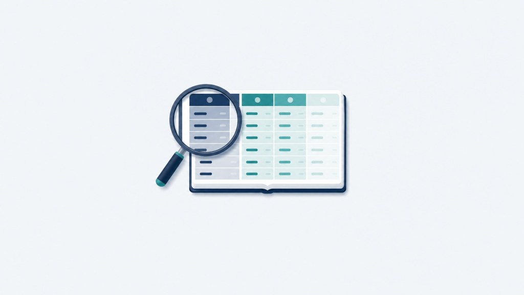 Illustration of a magnifying glass over the oldest column of a ledger split into colored columns.